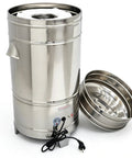 Heavy Duty Stainless Steel Commercial Salad Spinner With Adjustable Speed Knockout Workhorse Vegetable Dryer And Water Extractor Built Tough For Restaurant Kitchens 220V with stainless body and control dial.