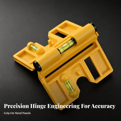 Multi-angle spirit level with steel-gripping, red bubble vials for accurate leveling on surfaces.