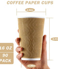 Hand holding one of the 90 Pack 16 Oz Disposable Coffee Cups No Lids Insulated Ripple Wall Champagne Corrugated Paper Cups