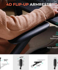 Close-up of 4D flip-up armrests on ergonomic mesh office chair with adjustable lumbar support high back 400 lbs capacity.