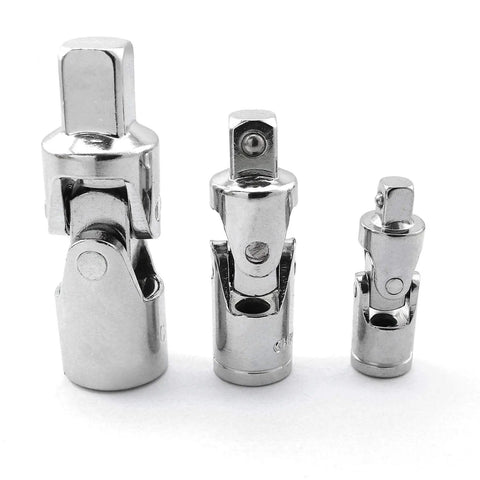 Heavy Duty Universal Joint Set With Flexible Ratchet Extension Bars In Quarter Inch Three Eighth And Half Inch Drive Chrome Vanadium Steel, 3 sizes