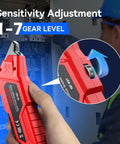 Circuit Breaker Finder Kit With GFCI Outlet Tester And 3 Accessories showing sensitivity adjustment from 1 to 7 gear levels.