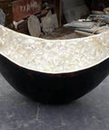 Slick Black 20 Inch Legit Marble Vessel Sink With Mother Of Pearl Overlay, glossy finish, modern washbasin view.