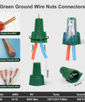 Winged Ground Wire Nuts With Hole For Easy Twist On Green Wire Caps 14-10 AWG Positive Grounding Connectors Pack Of 600