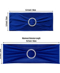 Royal Blue Spandex Chair Sashes Set Of 30 With Buckle Slider Universal Elastic Bands dimensions shown for Wedding Decor