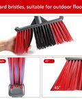 Heavy Duty Long Handle Outdoor Broom 62 Inch For Tough Yard Work And Garage Cleanup Hard Bristle Sweep Brush with hard bristles.