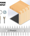 Heavy Duty Dovetail Template Kit With Solid 1/4 Inch Shank Bit And 15/16 Inch Guide Bushing Set shown with routing bits and template.