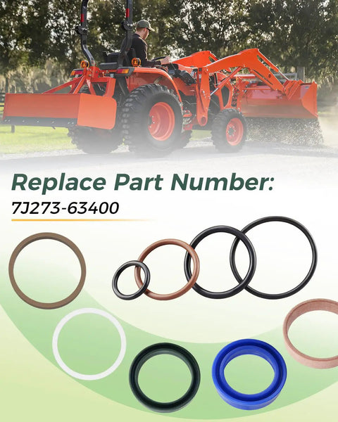 Boom And Bucket Cylinder Seal Kit For Loader And Backhoe Attachments LA513 LA514 LA524FL LA525 LA525FL LA526 LA555 And Tractor Models L2501 L3301 L3901 Built Tough High Strength Rubber Seals For Heavy Duty Performance, seal rings and tractor image