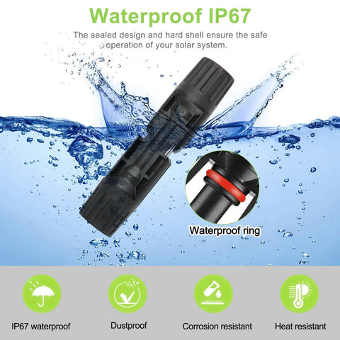 Solar MC4 Connector Kit With 30 Pairs And 60 Pieces Waterproof IP67 1000V 30A Male And Female Connectors Pins And 2 Wrenches