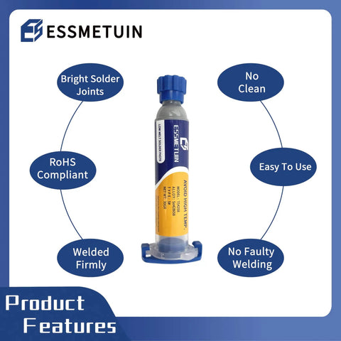 Lead Free Solder Paste Sn42/Bi58 30g 138C Melting Point with No Clean Solder Flux, product features displayed with benefits.
