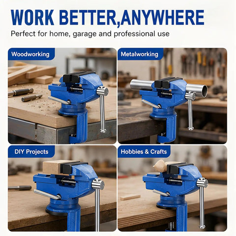 Compact Table Vise For Small Wood And Metal Projects 50mm Clamp Width Handy Clamp Tool For Hobbyists Quick Secure Holding No Fuss Craft And Workshop Helper For DIY Woodworking, blue vise in woodworking and metalworking use