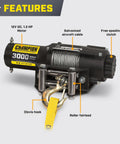 Heavy Duty 3000 Pound ATV UTV Winch Kit With One Point Three Horsepower DC Motor and features like roller fairlead.