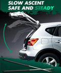 Car rear showing open trunk with gas springs; Front Hood Struts For Toyota Camry 2007 2008 2009 2010 2011 Gas Springs Lift Support Fits Base CE Hybrid LE SE XLE Trims Easy Open And Hold Up For Smooth Hood Lifting.