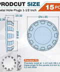 Diagram showing sizes of 30 Pack Nickel Plated Steel Snap In Hole Plugs For 1/2 Inch And 3/4 Inch Exposed Knockout Holes No Welding Required