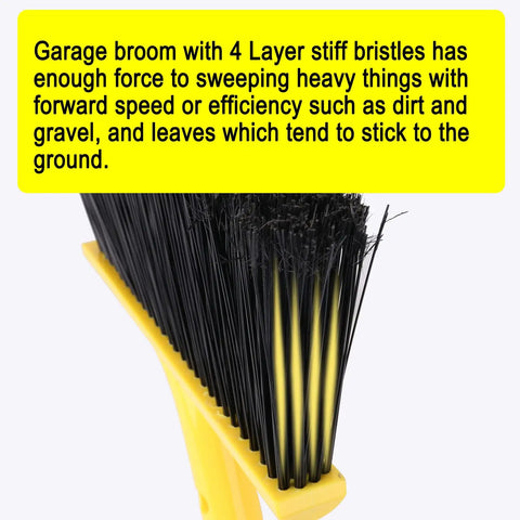 Close-up of Four Pack Outdoor Broom With 58 Inch Adjustable Handle And 14.2 Inch Wide Heavy Duty Bristles for fine particle pickup