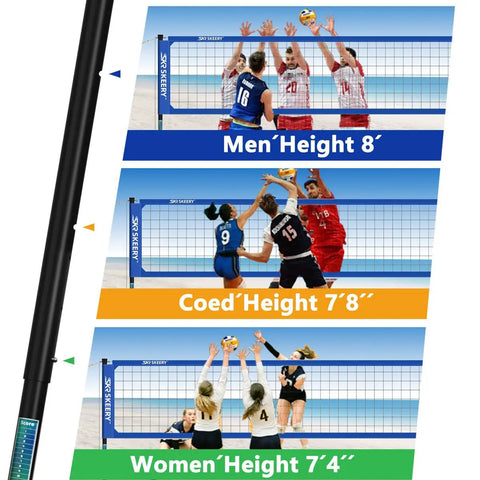 Heavy Duty Outdoor Volleyball Net Set With Anti Sag Design And Adjustable Aluminum Poles Portable Backyard Beach Net System Blue for different heights of play on sand