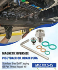 Heavy Duty M12.1 15mm Oversize Magnetic Oil Drain Plug That Traps Metal Shavings Perfect For Engine Oil Pans Transmission And Differential Flush Jobs Without Leaking. Stainless steel magnetic oil drain plug kit with washers and wrench for oil pan repair.