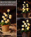 Crochet Lily of the Valley Lamp, Handmade Cordless Night Light with Touch Control, 6 Colors Warm LED Table Lamp