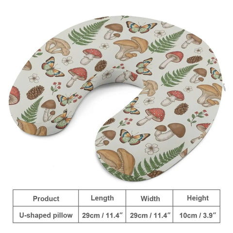 U Shaped Neck Pillow For Travel And Office Lightweight Reusable Multi Function Pillow with mushroom floral print.