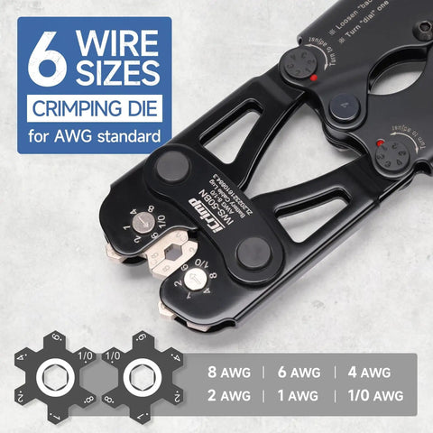 All In One Battery Cable Lug Crimping Tool Kit For 8 To One Zero AWG With 63 Copper Lugs And 25 Heat Shrink Tubes Wire Cutter