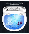 Portable Mini Washing Machine Single Tub Two Kg Capacity Perfect For College Dorms And Small Apartments Featuring Easy Timer Setup showing interior with bubbles and cleaning action.