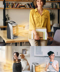 Person with 2 In 1 Portable Electric Space Heater With Thermostat 1500W/750W Ceramic Heater With Fan in office setting