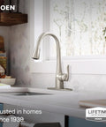 Top Shelf One Handle Pull Down Kitchen Faucet Featuring Power Boost Technology And Reflex Docking System In Spot Resist Stainless Finish installed in modern kitchen.