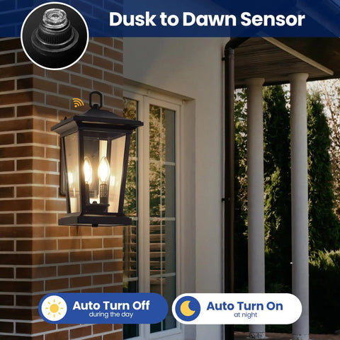 Two Light Outdoor Wall Sconce In Matte Black And Gold Finish With Clear Glass Weather Resistant Aluminum Exterior Lantern