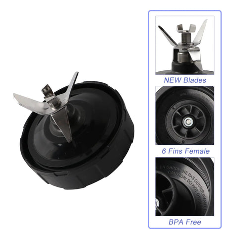 Six Fin Blender Blade Replacement With Female Socket For Auto IQ Blenders Fits BL480 BL480D BL482 Models Four Inch Diameter
