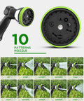 10 pattern nozzle of Heavy Duty Retractable Garden Hose Reel with Auto Slow Rewind 82 Feet of Hose Plus 6 Foot Wall Mount