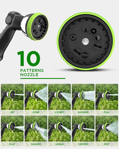 10 pattern nozzle of Heavy Duty Retractable Garden Hose Reel with Auto Slow Rewind 82 Feet of Hose Plus 6 Foot Wall Mount
