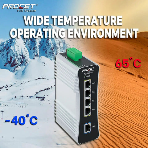 Industrial 4 Port Gigabit PoE Switch On Din Rail With 90W Per Port High Power PoE for Wide Temperature Environments