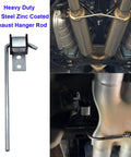 Beefed Up Exhaust Hanger Rod Set Kit With 10 Inch And 7.6 Inch Rods 90 Degree Bend Adjustable Rubber Muffler Hangers shown in use