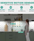 Woman in kitchen with Ultra Thin 60cm Under Cabinet Lights With 106 LEDs No Fuss Rechargeable 5000mAh Battery Motion Sensor Auto On