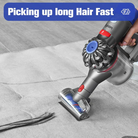 Mini Hair Screw Vacuum Attachment with Anti Tangle Conical Brush for Dyson V15 V11 V10 V8 removing long hair from carpet.