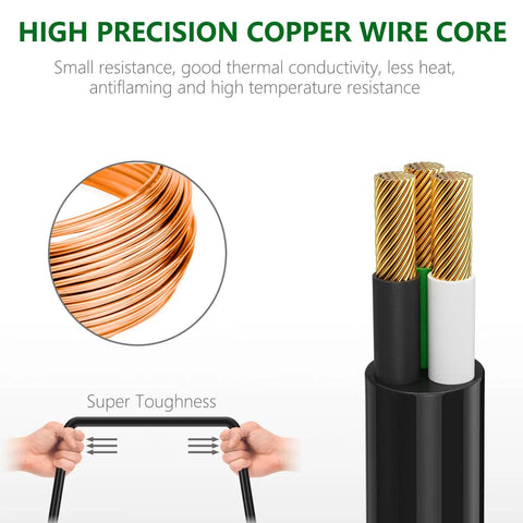Close-up of the copper wire core and flexibility of the Outdoor Extension Cord With Six Outlets For Landscaping Lights And Holiday Decor 50 Ft Weatherproof 16/3 SJTW ETL Listed Black Heavy Duty Outdoor Power Cable For Yard Garden Patio.