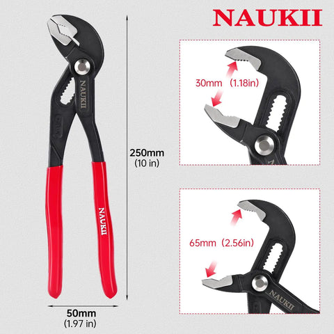 10 Inch Water Pump Pliers For Home Repair With Comfortable Grip, Adjustable Jaw, Rust Preventive Coating, 65mm Opening.