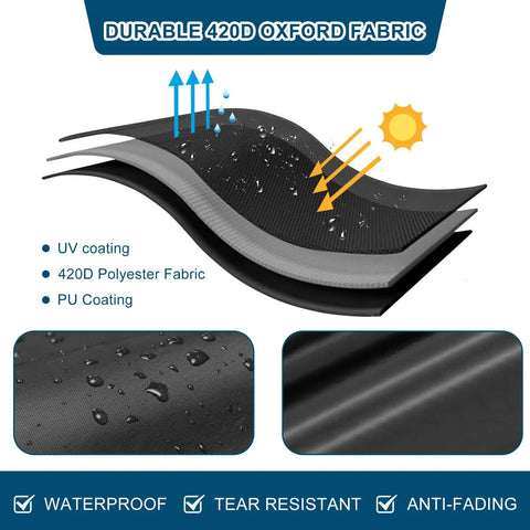 Layers of 420D Oxford fabric with UV, waterproof coating, for Heavy Duty Black Outdoor Egg Chair Cover 90x78 Inches.
