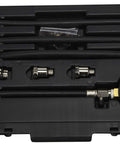 Front view of OTC 5606 compression tester kit for gasoline engines in a black case with blue gauge and hoses