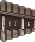 Step Drill Bit 1/4 To 1-3/8 Inch Dual Flute Black Oxide Coated 3/8 Inch Shank For Electric Drills Metal Plastic Wood Milwaukee 48-89-9205 Pro Grade Heavy Duty Bit showing size markings