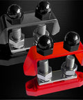 Ridiculously Strong 3/8 Power Distribution Block Bus Bar Offering Dead Serious Two Hundred Fifty Amps And Dual M10 Studs in black and red colors