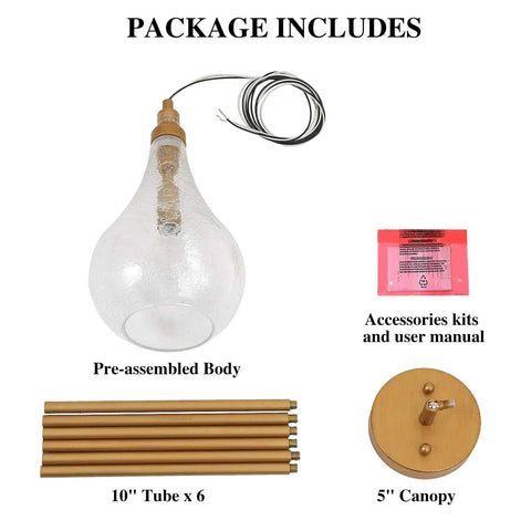 Gold Glass Pendant Light For Kitchen Island, Bedroom, Dining Room, Entryway, Sink, And Breakfast Nook With Seeded Teardrop Shade And Open Center, Luxury Modern Gold Finish, Easy Bulb Replacement, Warm Ambient Glow