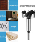 5 Piece Forstner Bit Set For Woodworking With Round Shank High Speed Carbon Steel Drill Bits For Precise Wood Holes shown with uses