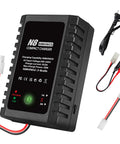 Smart 2-8S NiMH NiCd Battery Charger for RC Cars Boats Drones and Airsoft, with Tamiya connectors and alligator clips, black design.