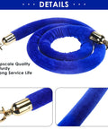 Blue Velvet Stanchion Rope With Polished Gold Hooks 4 Pack Crowd Control Barrier Ropes Durable Velvet Queue Barriers