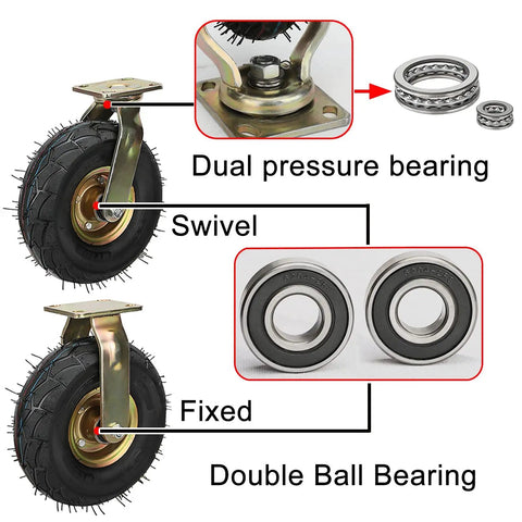 8 Inch Pneumatic Caster Wheel Heavy Duty Swivel Caster Built Like A Tank For Garage Workbench with dual pressure bearing.