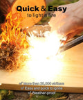 Demonstration of Six Inch Ferro Rod Fire Starter Kit With Paracord Lanyard Handle And Striker lighting a fire outdoors.