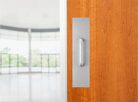 Commercial 16 Inch Stainless Steel Pull Door Plate With Rust And Corrosion Resistance installed on wooden door