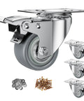 2 Inch Swivel Plate Casters With Brake Set Of 4 Heavy Duty Beefy Zinc Plated Steel Housings Non-Marking Floor Safe TPR Wheels