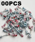 Pro Grade Threaded Concrete Nails With M8 Nut Caps Hardcore Hammer Set Fasteners in a pile of 100 masonry anchors.